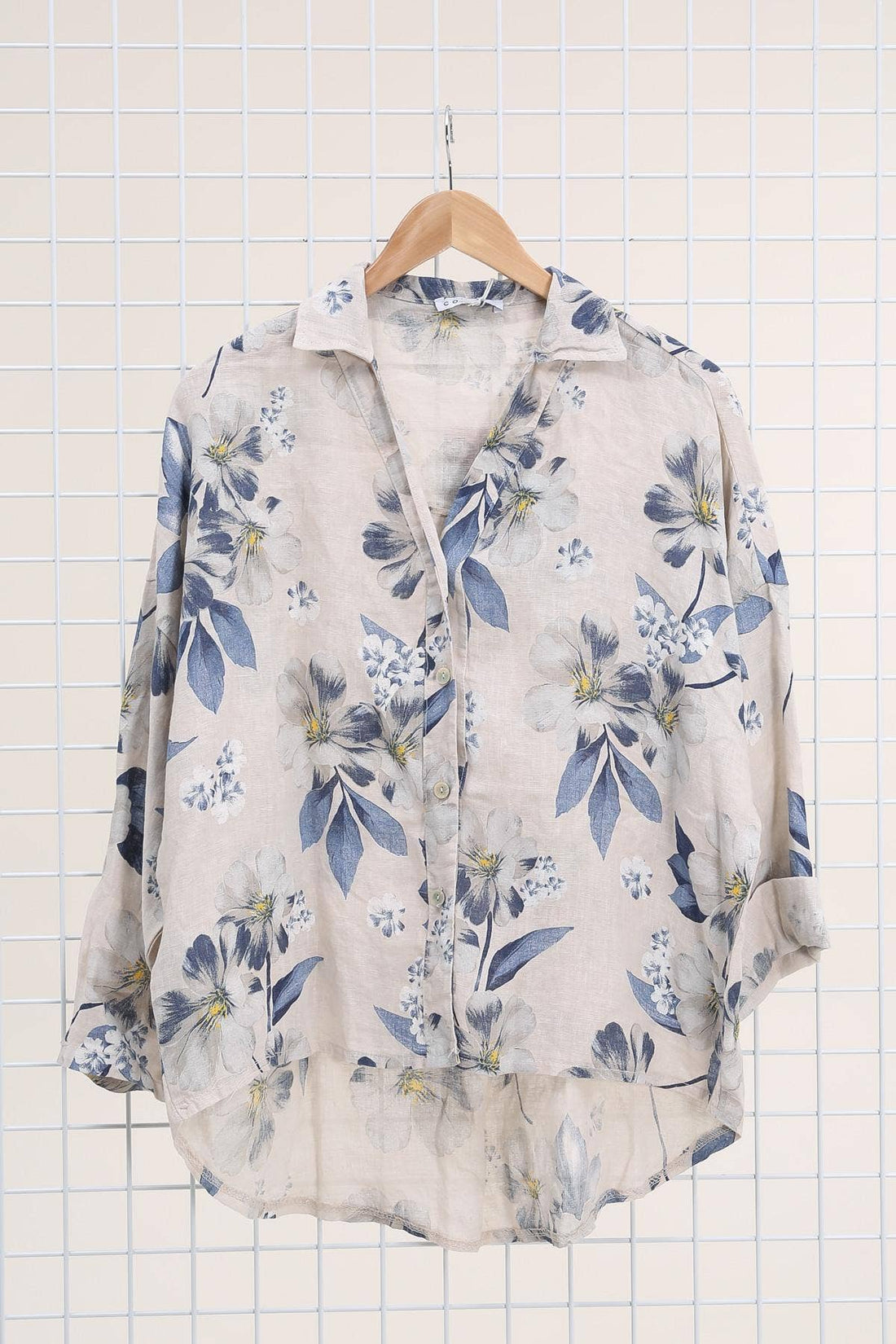 Pure Linen Floral Shirt in White - Vératex Fabrics