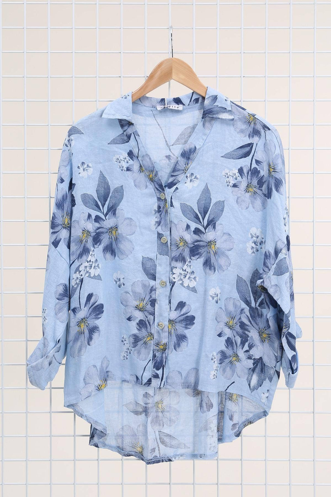 Pure Linen Floral Shirt in Blue - Vératex Fabrics