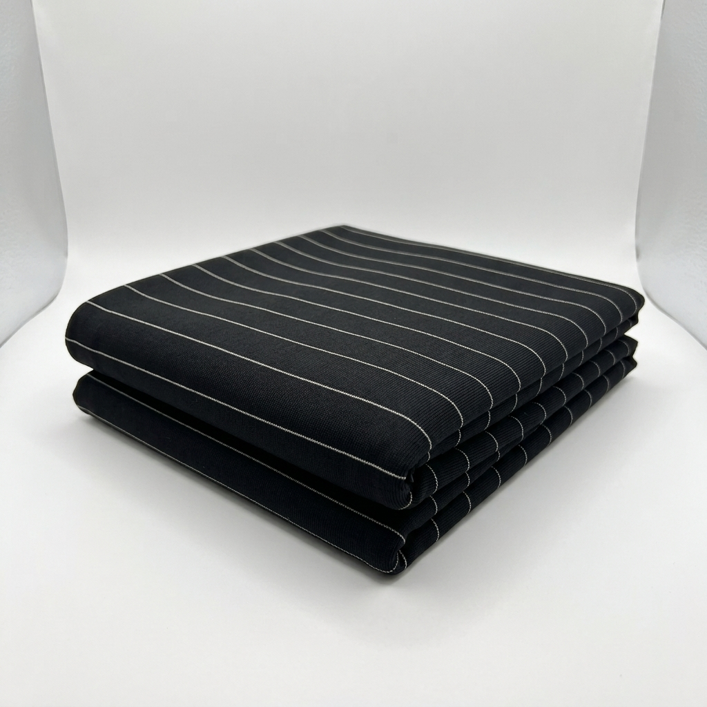 Black Pinstripe Ponte Roma Fabric - Vératex Fabrics