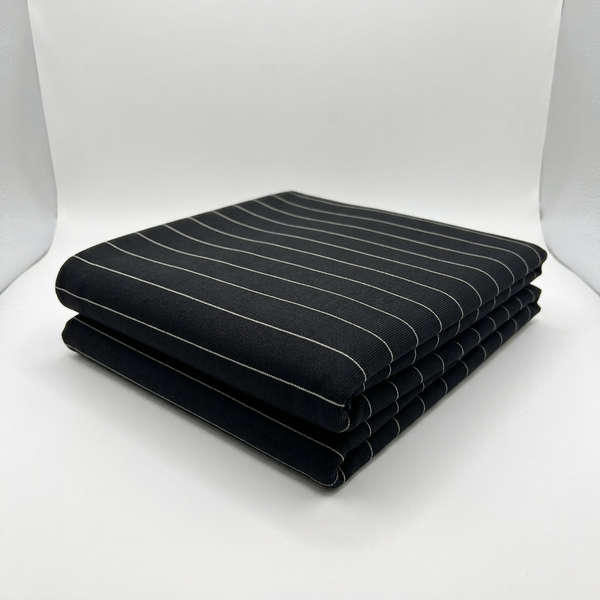 Black Pinstripe Ponte Roma Fabric - Vératex Fabrics