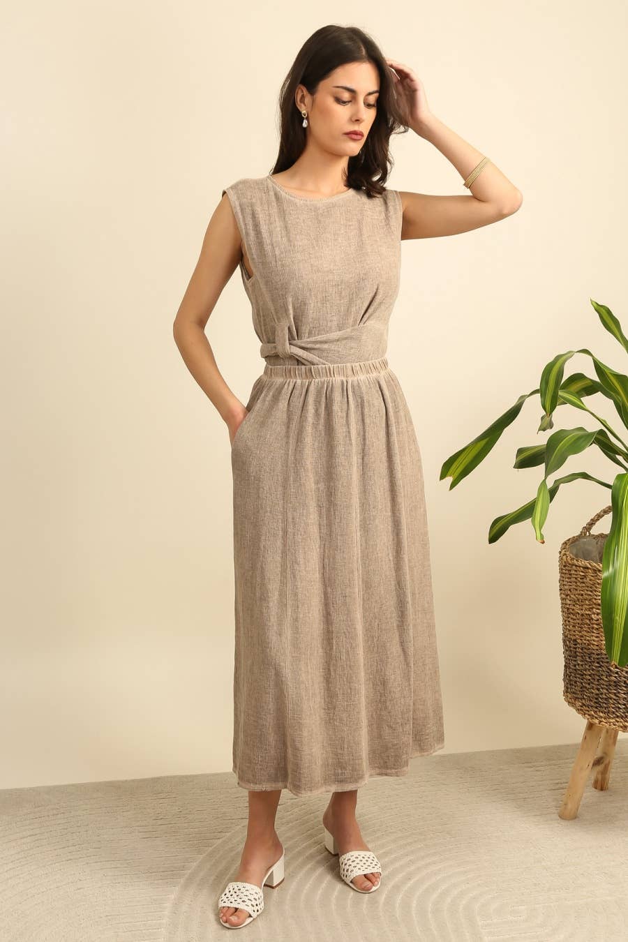Linen Blend Maxi Skirt in Beige - Vératex Fabrics