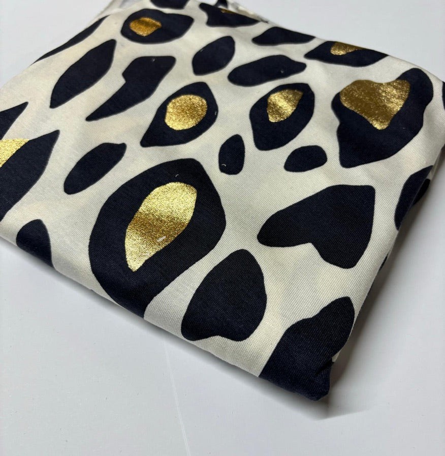 Gold Foil Leopard Print Viscose Jersey Fabric – Sold by the Metre - Vératex Fabrics