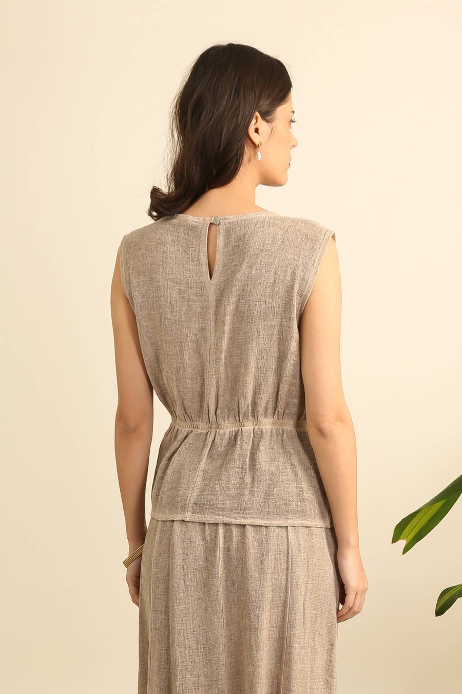 Linen Blend Sleeveless Blouse in Beige - Vératex Fabrics