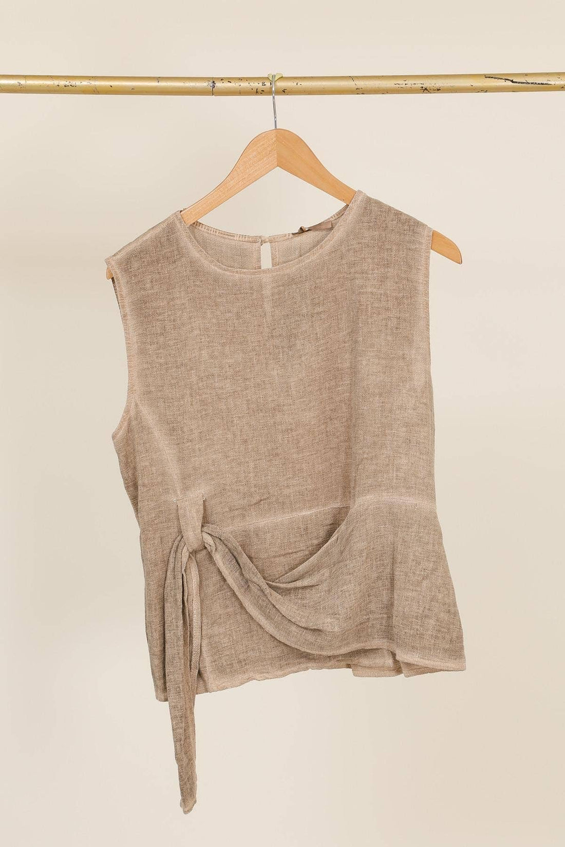 Linen Blend Sleeveless Blouse in Beige - Vératex Fabrics