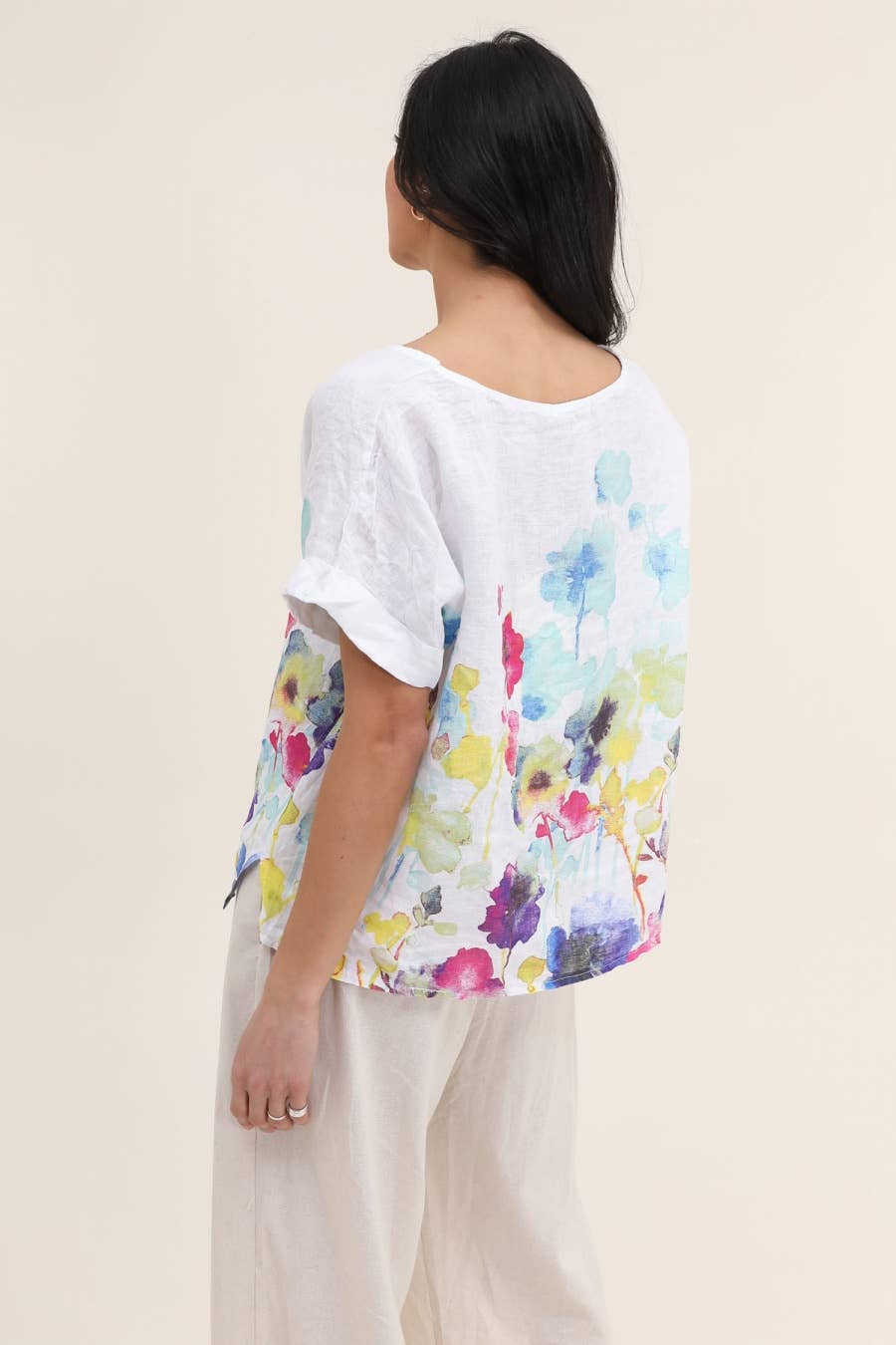 Pure Linen Floral T-Shirt - Vératex Fabrics