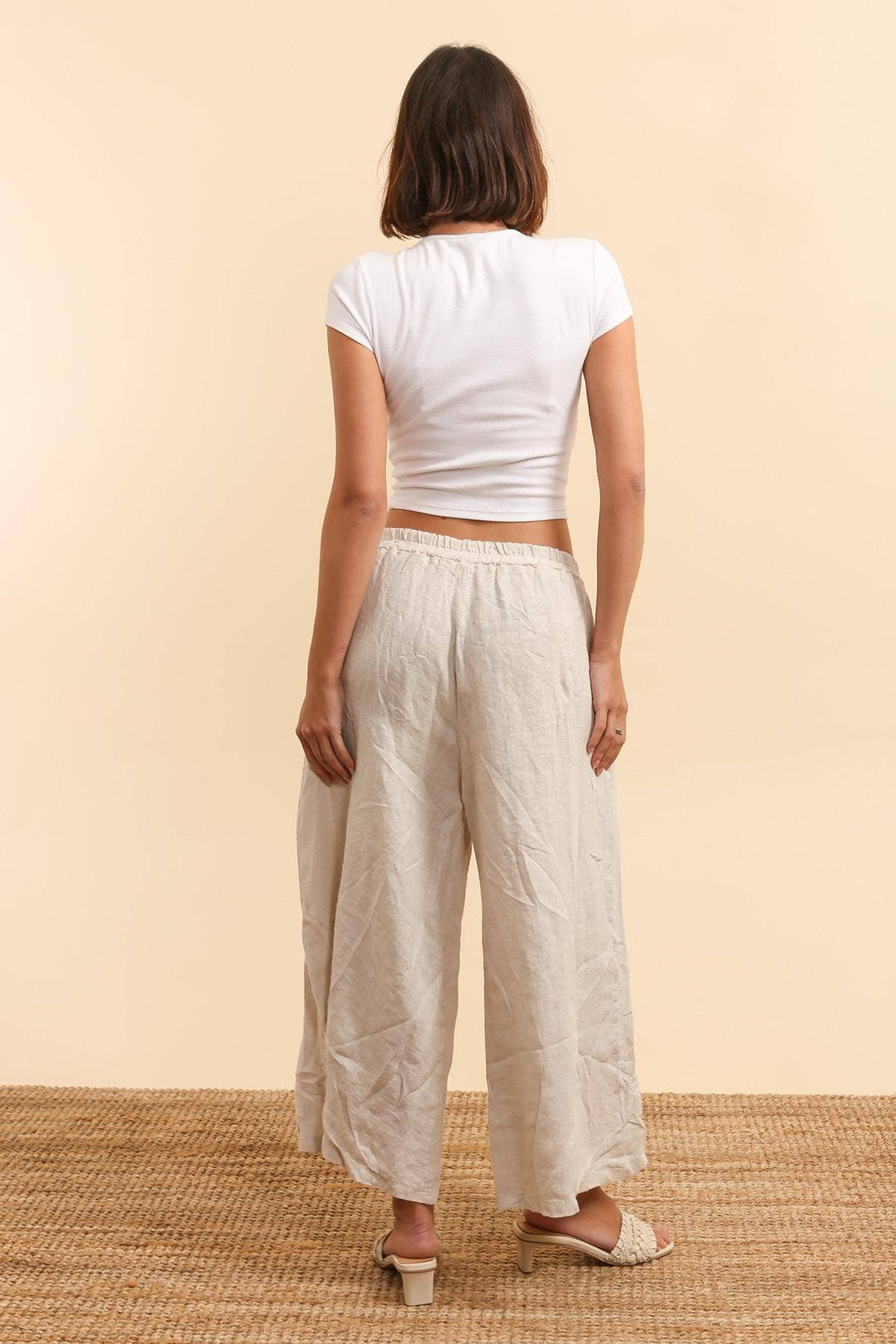 Pure Linen Relaxed Trousers in Beige - Vératex Fabrics