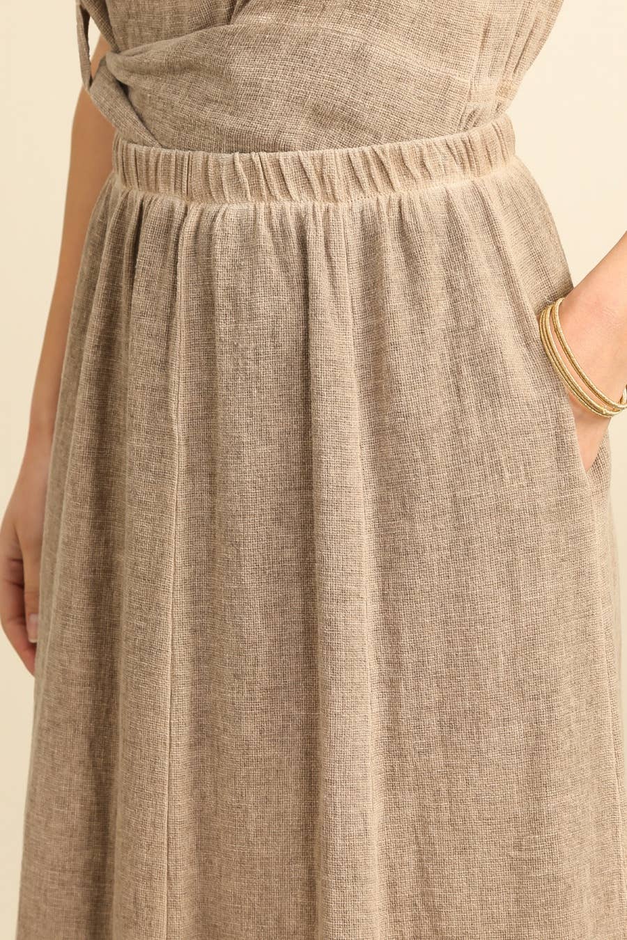 Linen Blend Maxi Skirt in Beige - Vératex Fabrics