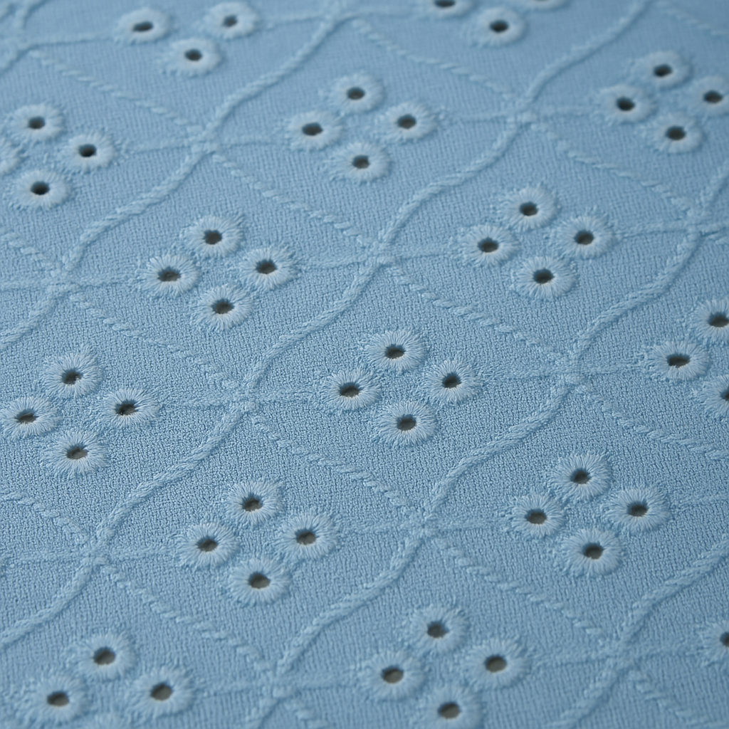 Sky Blue Broderie Anglaise Fabric – Sold by the metre - Vératex Fabrics