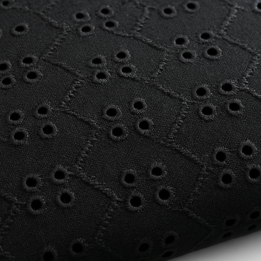 Black Broderie Anglaise Fabric – Sold by the metre - Vératex Fabrics