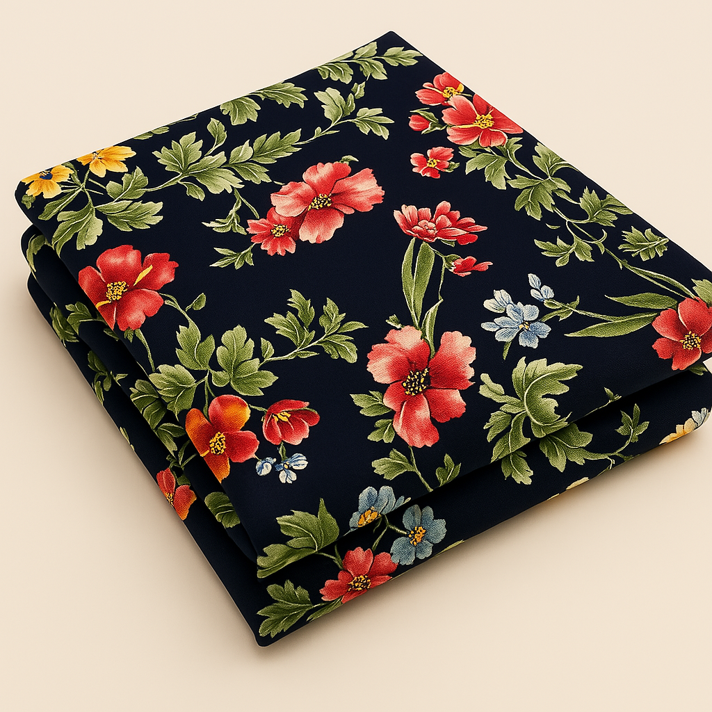 Navy Floral Garden ITY Fabric – Sold by the Metre - Vératex Fabrics