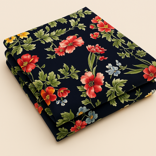 Navy Floral Garden ITY Fabric – Sold by the Metre - Vératex Fabrics