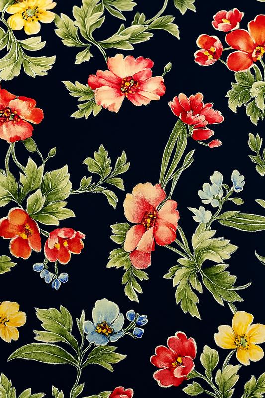 Navy Floral Garden ITY Fabric – Sold by the Metre - Vératex Fabrics