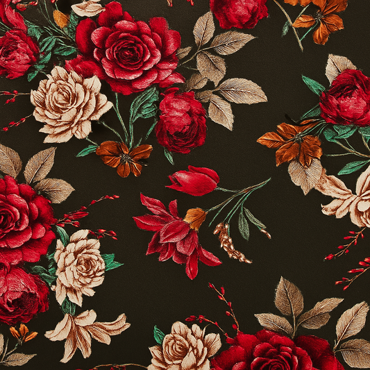 Chocolate Rose Garden ITY Fabric – Sold by the metre" - Vératex Fabrics