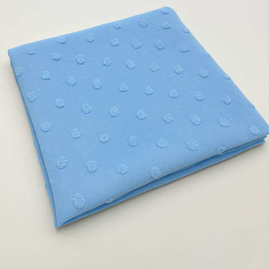 Baby Blue Pom Chiffon – Sold by the metre - Vératex Fabrics