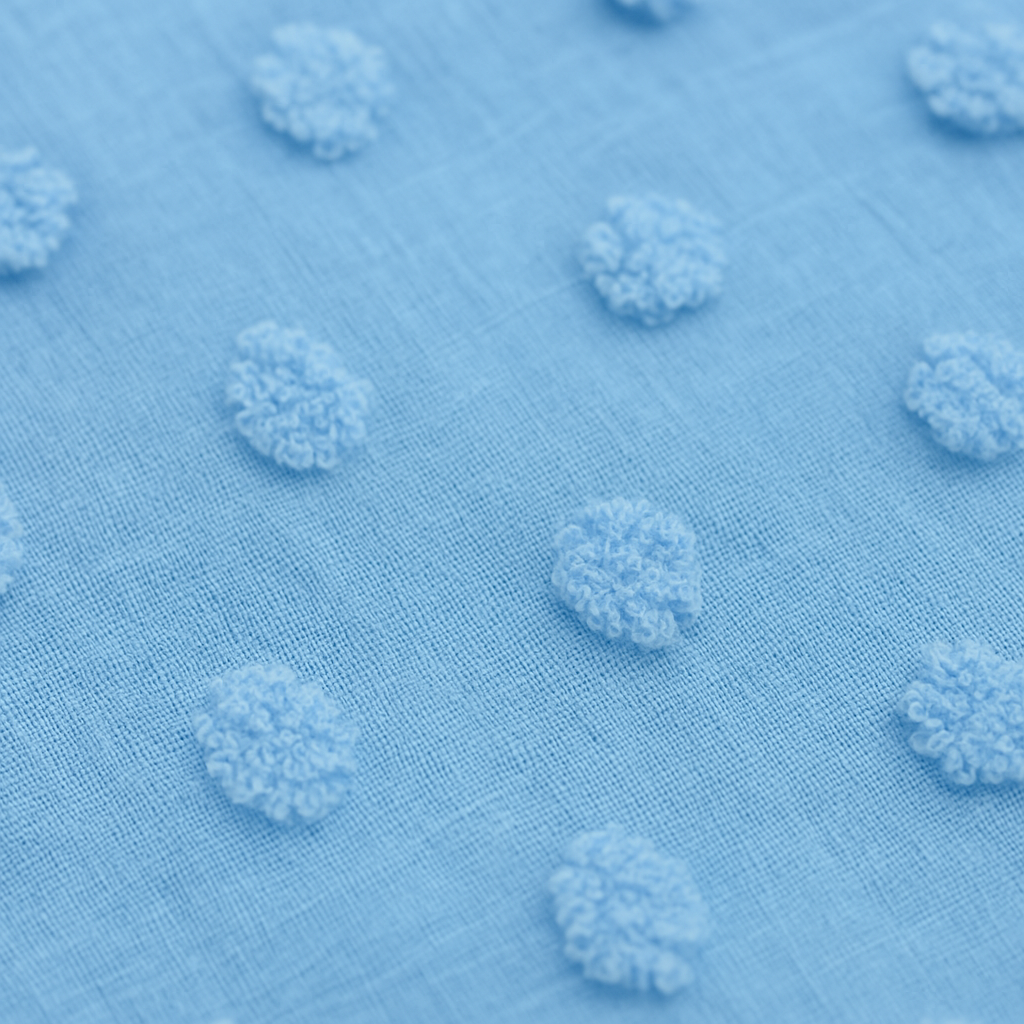 Baby Blue Pom Chiffon – Sold by the metre - Vératex Fabrics