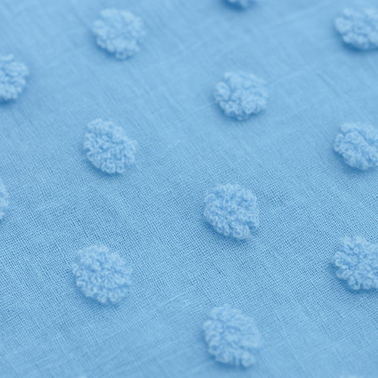 Baby Blue Pom Chiffon – Sold by the metre - Vératex Fabrics