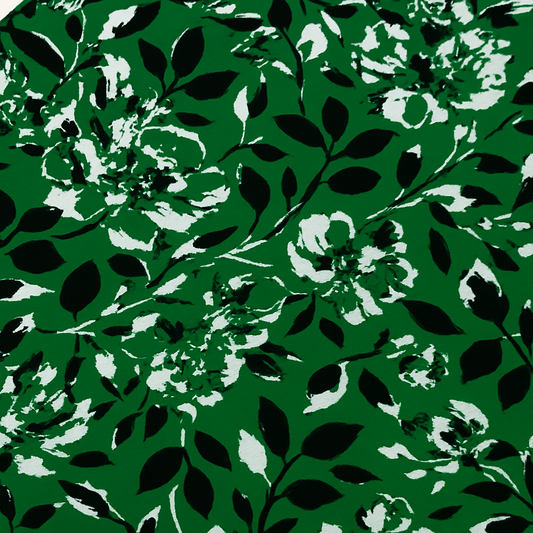 Green Floral ITY Fabric – Stretch Knit – Sold by the Metre - Vératex Fabrics