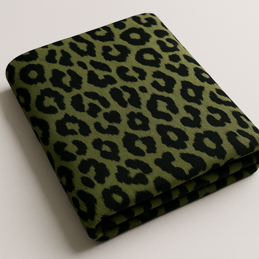 Khaki Leopard Print Viscose Jersey – Sold by the Metre - Vératex Fabrics