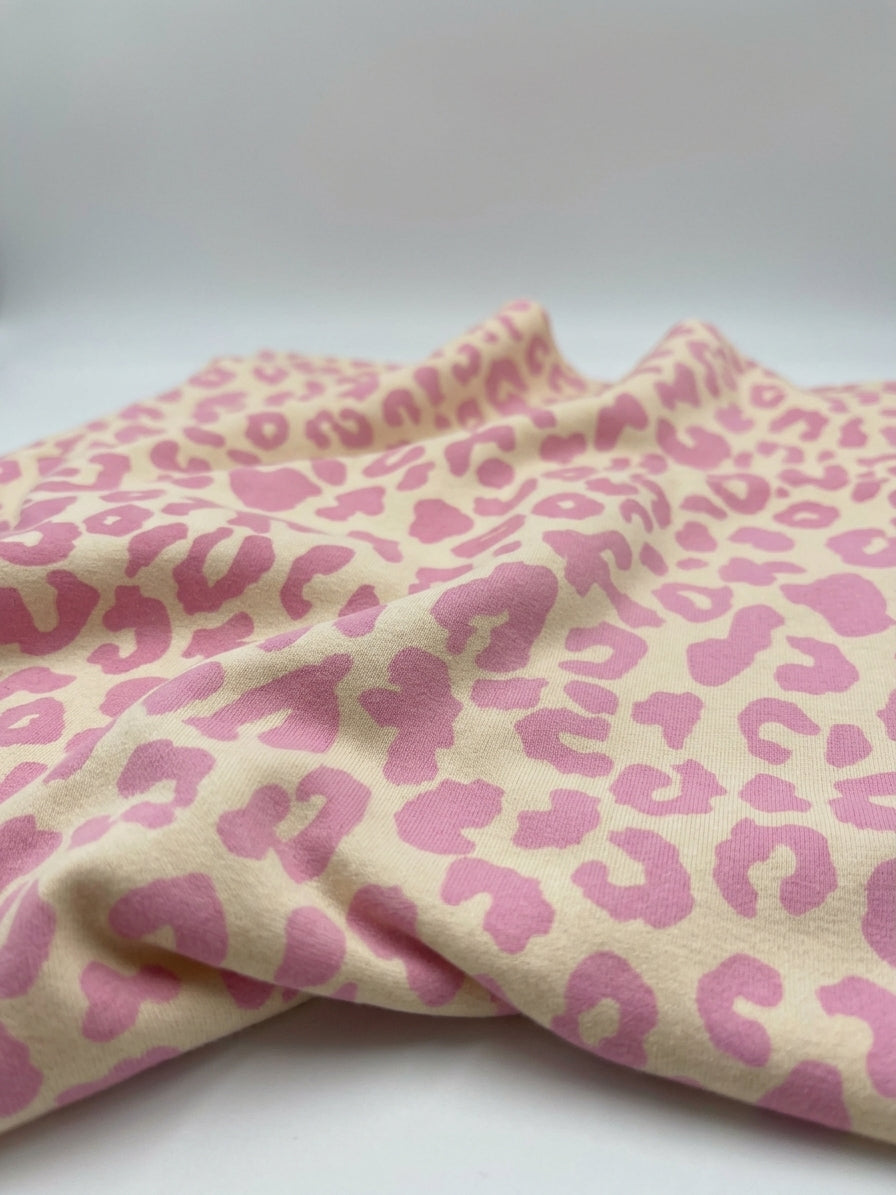 Pink Leopard Brushed Back Fleece Jersey