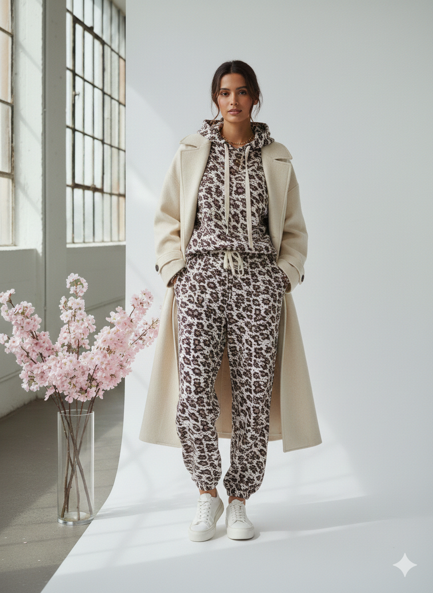 Mocha Drift Leopard Loopback Sweatshirt Fabric – Sold by the Metre - Vératex Fabrics