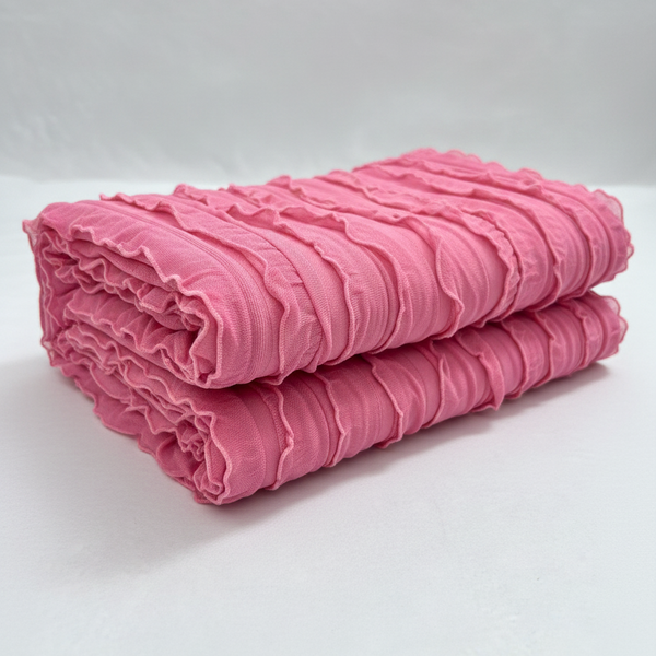 Candy Pink Tiered Ruffle Stretch Mesh Fabric