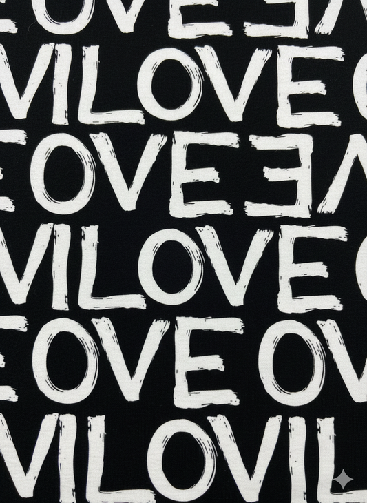 LOVE Print Viscose Jersey – Sold by the Metre - Vératex Fabrics