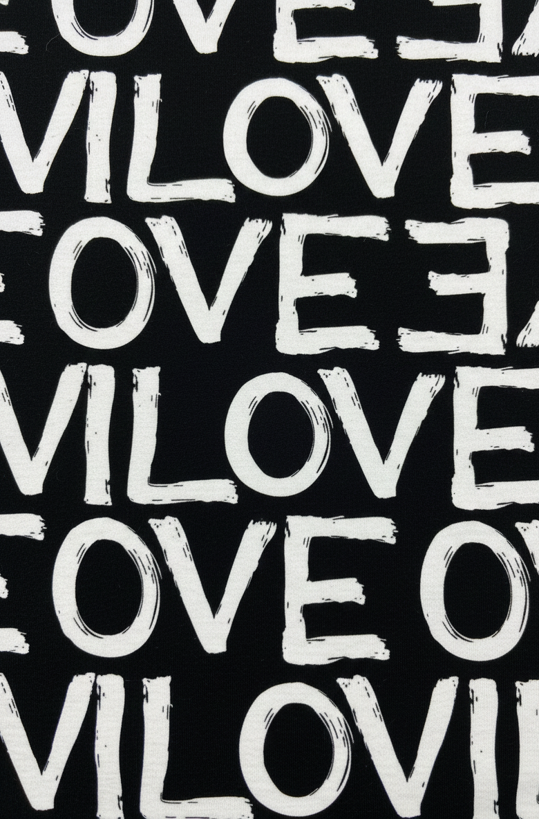 LOVE Print Viscose Jersey – Sold by the Metre - Vératex Fabrics