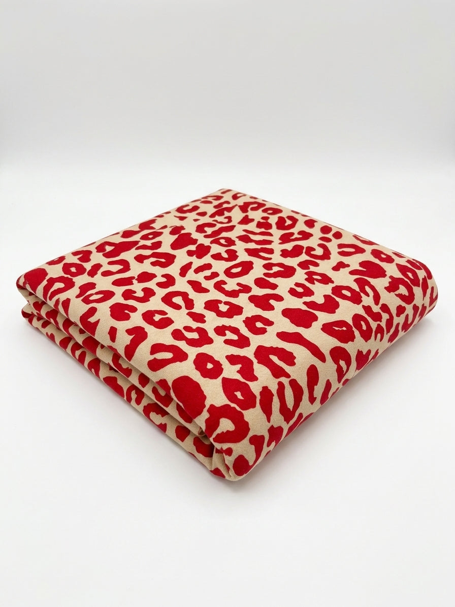 Red Leopard Brushed Back Fleece Jersey