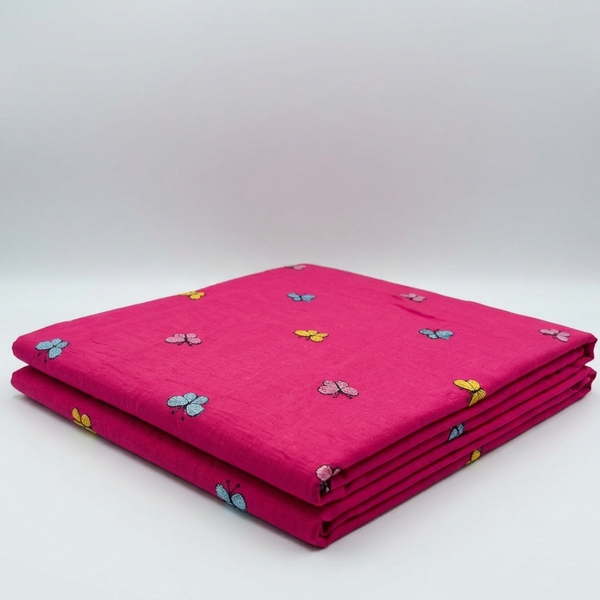 Pink Butterfly Embroidered Pure Cotton Fabric