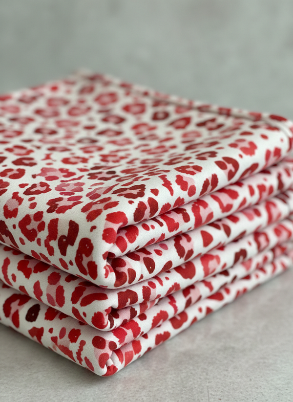 Red Leopard Loopback Sweatshirt Fabric – Sold by the Metre - Vératex Fabrics