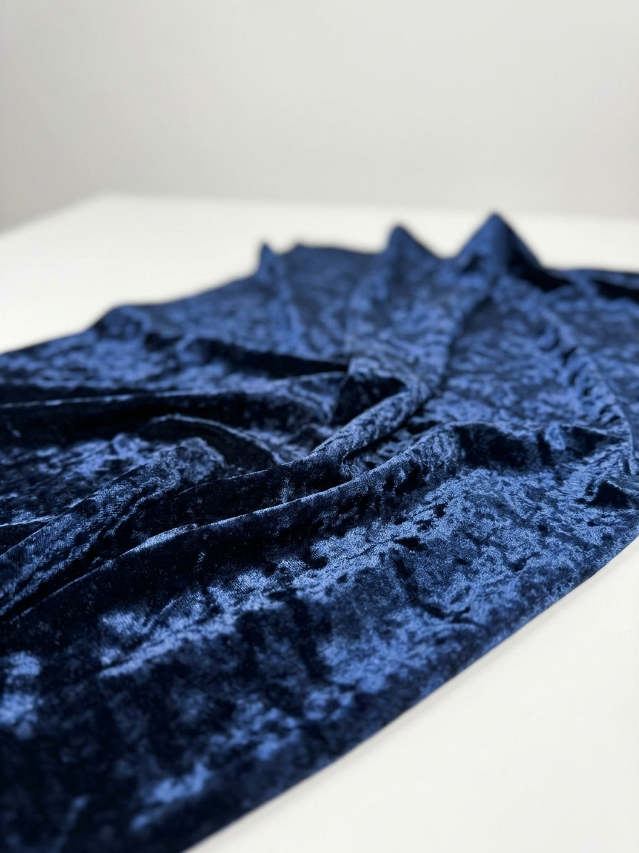 Navy Stretch Crushed Velvet Fabric