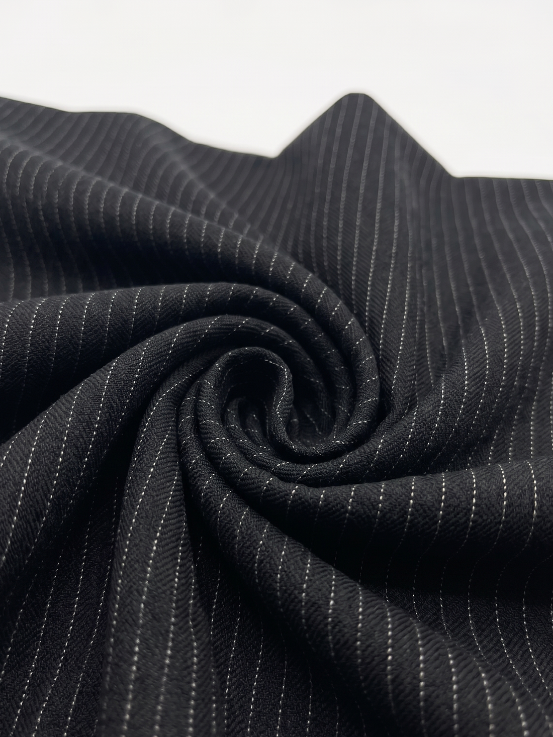 Black Pinstripe Poly Cotton Fabric – Woven Twill - Vératex Fabrics