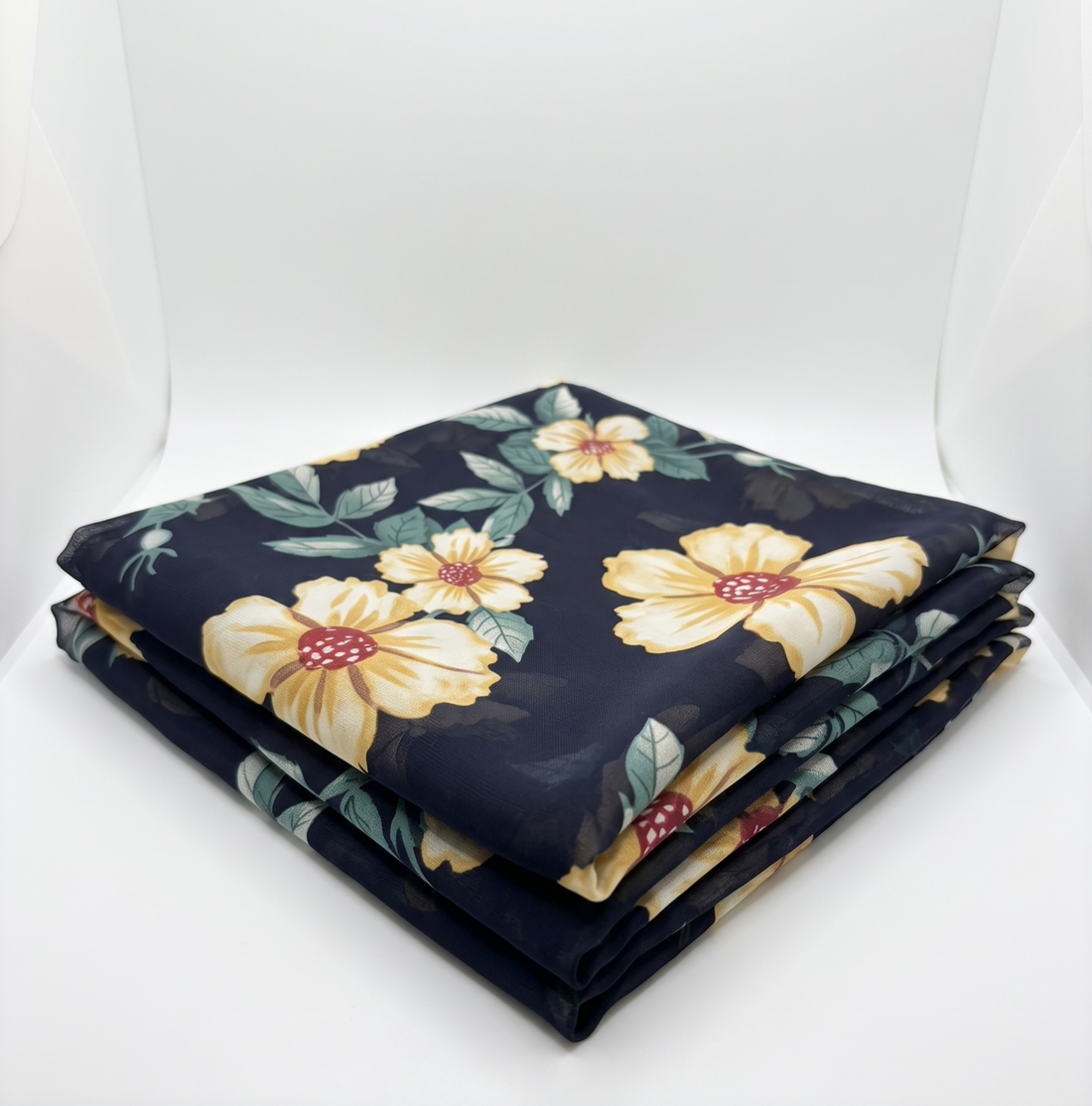 Navy Floral Print Chiffon Fabric