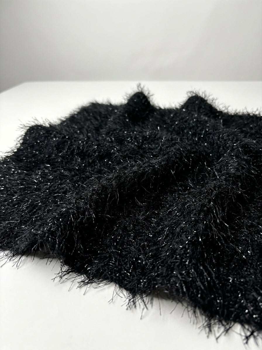 Black Sparkle Eyelash Knit Fabric