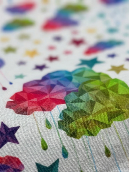 Rainbow Cloud & Star Loopback Jersey Fabric – Sold by the Metre
