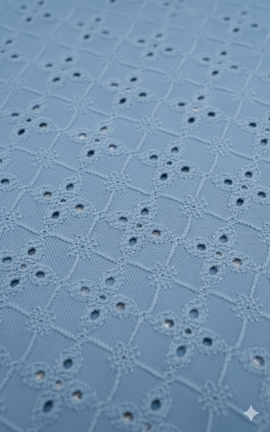 Sky Blue Broderie Anglaise Fabric – Sold by the metre - Vératex Fabrics