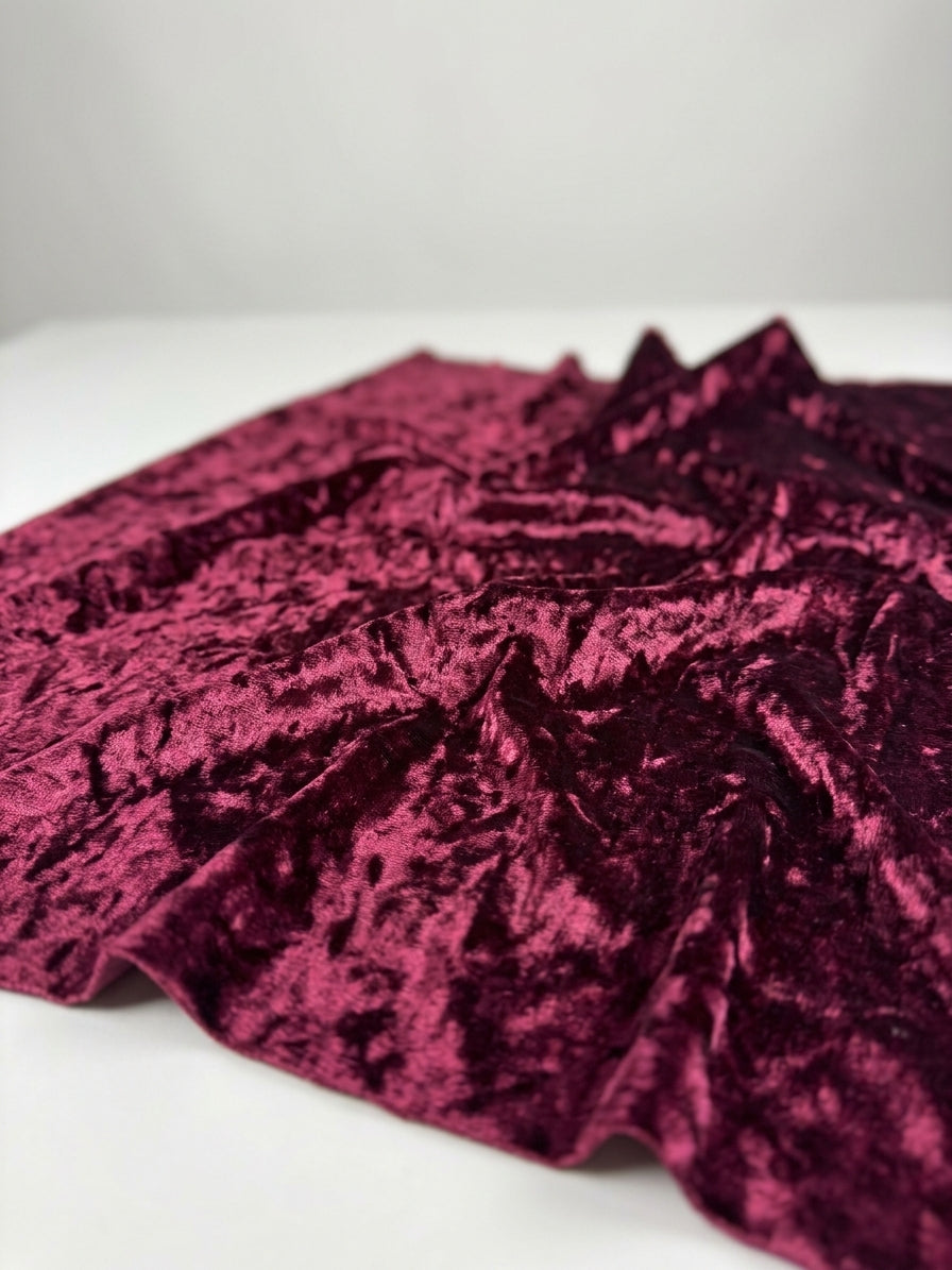 Wine Stretch Crushed Velvet Fabric