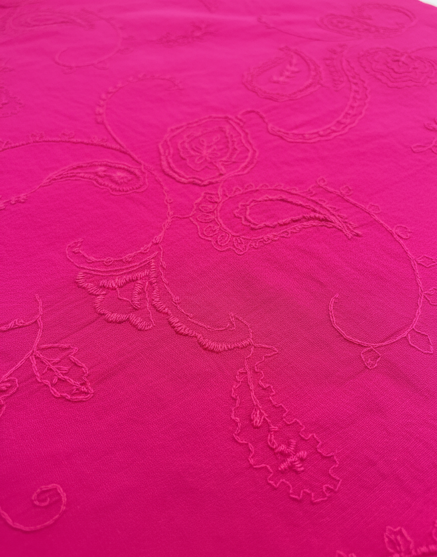 Hot Pink Paisley Embroidered Fabric – Sold by the Metre - Vératex Fabrics
