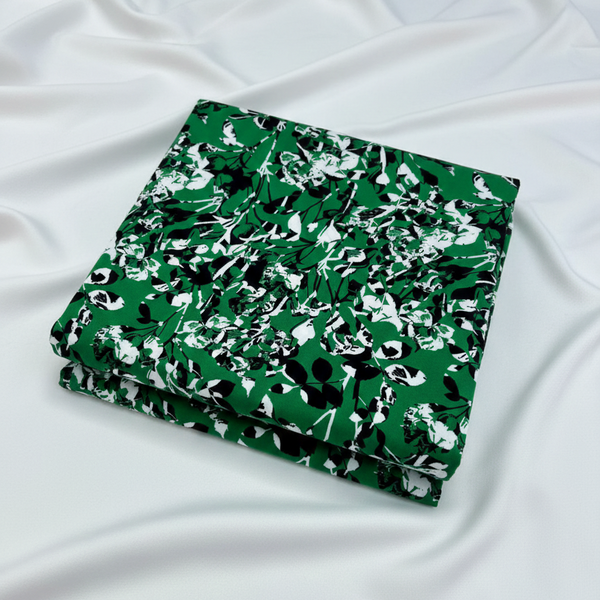 Green Floral ITY Fabric – Stretch Knit – Sold by the Metre - Vératex Fabrics