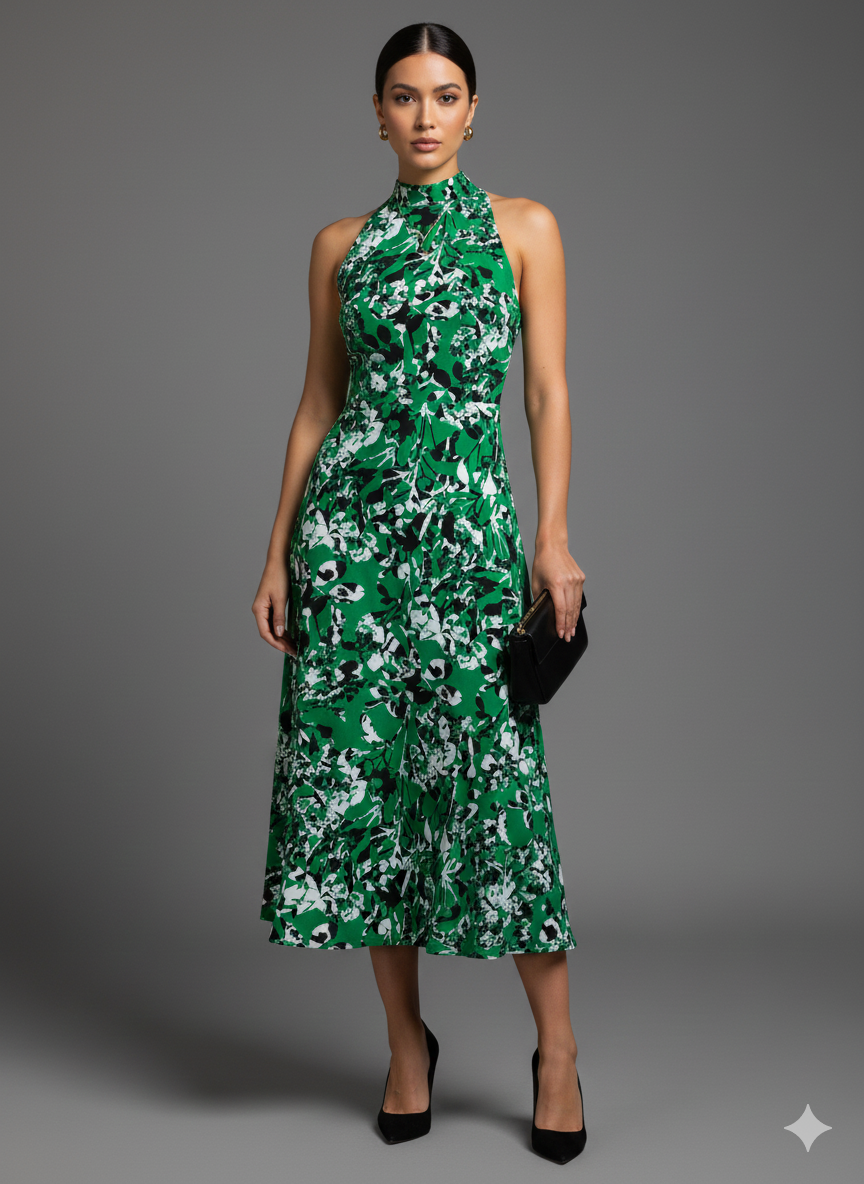 Green Floral ITY Fabric – Stretch Knit – Sold by the Metre - Vératex Fabrics