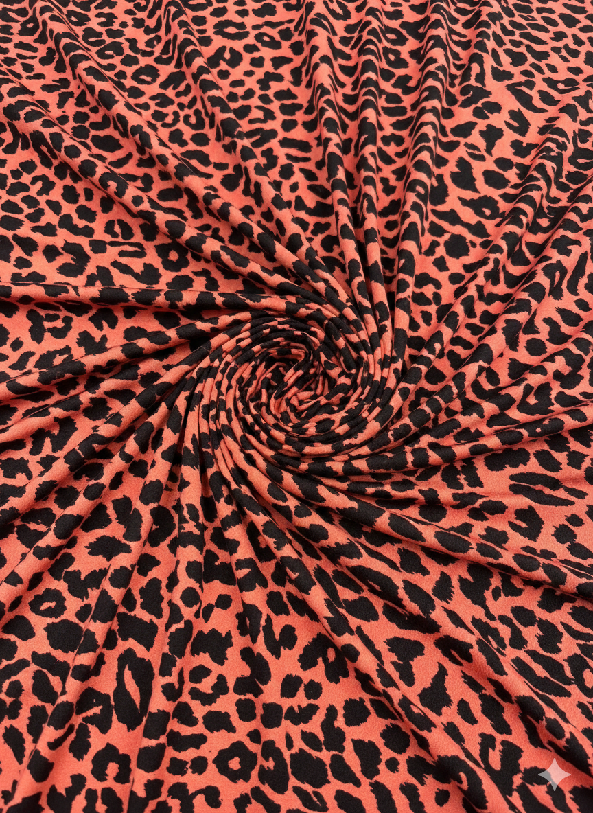 Coral Leopard Print Viscose Jersey – Sold by the Metre - Vératex Fabrics