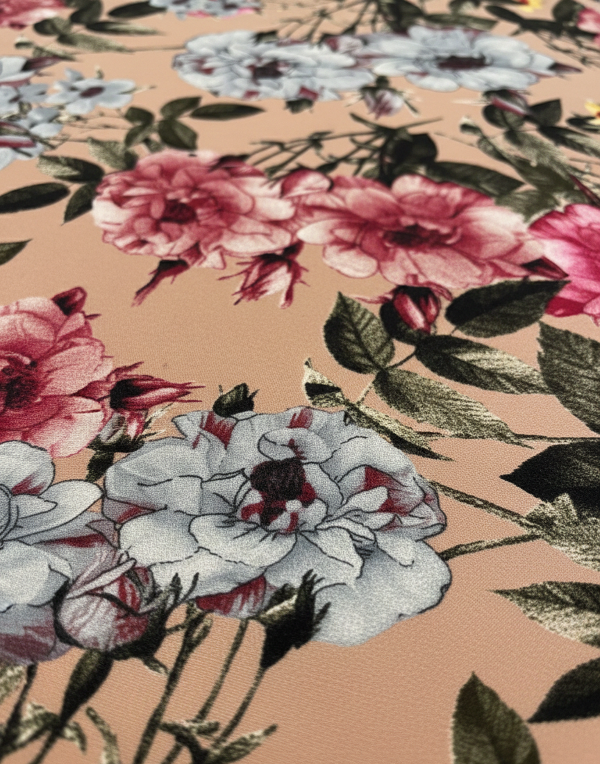 Peach Floral ITY Fabric – Sold by the Metre - Vératex Fabrics