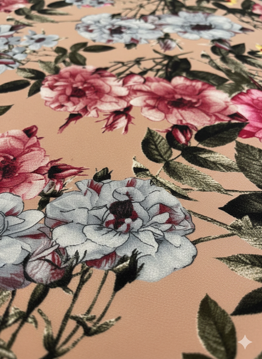 Peach Floral ITY Fabric – Sold by the Metre - Vératex Fabrics