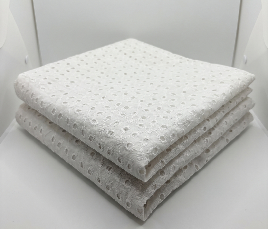 White Broderie Anglaise Cotton Blend Fabric