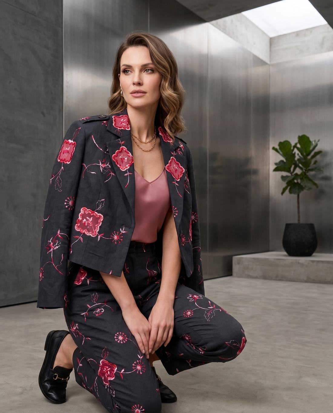 Black Embroidered Linen Cotton Fabric - Vératex Fabrics