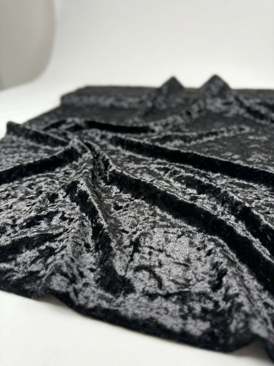 Black Stretch Crushed Velvet Fabric