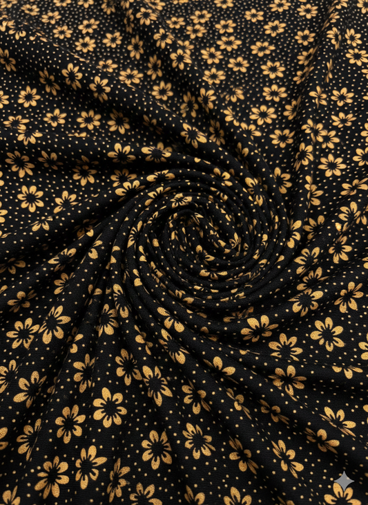 Black & Mustard Floral Viscose Elastane Jersey – Sold by the Metre - Vératex Fabrics