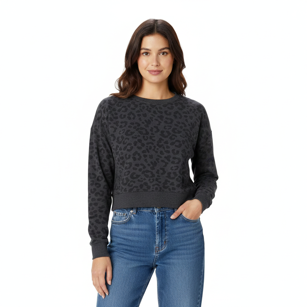 Black Tonal Leopard Loopback Sweatshirt Fabric – Sold by the Metre - Vératex Fabrics