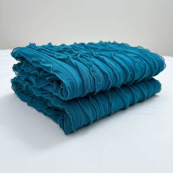 Teal Tiered Ruffle Stretch Mesh Fabric