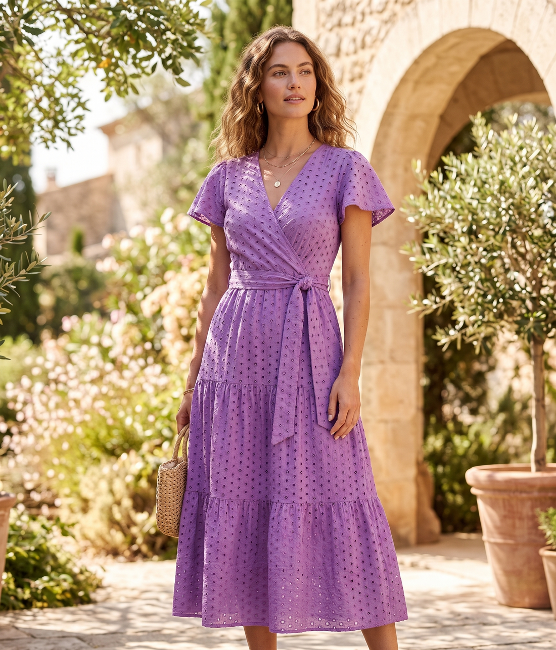 Purple Broderie Anglaise Cotton Blend Fabric